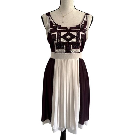 Women’s Burgundy Silk Beaded Y2K Party Dress Sz M Boho Glam Cocktail Evening - Picture 1 of 12